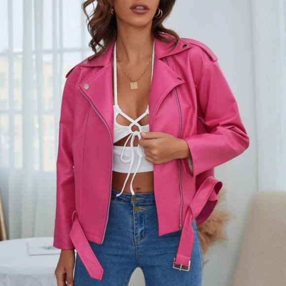. Jackets & Blazers - Faux Leather Jacket Hot Pink